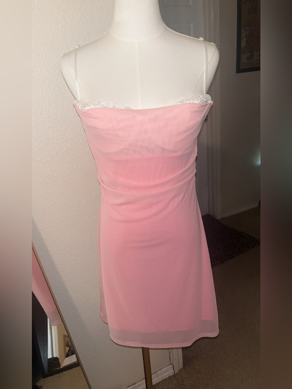 Strappy Lace-Trim Mini Dress in Pink - Picture 5 of 13